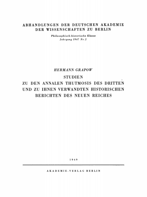 Cover image for book Studien zu den Annalen Thutmosis des Dritten und zu ihnen verwandten historischen Berichten des Neuen Reiches