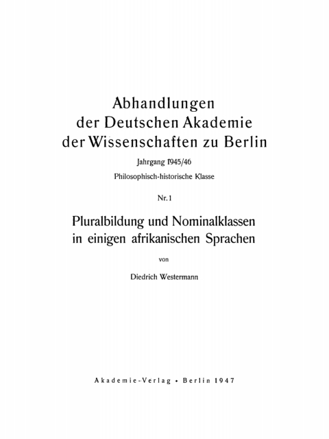 Cover image for book Pluralbildung und Nominalklassen in einigen afrikanischen Sprachen