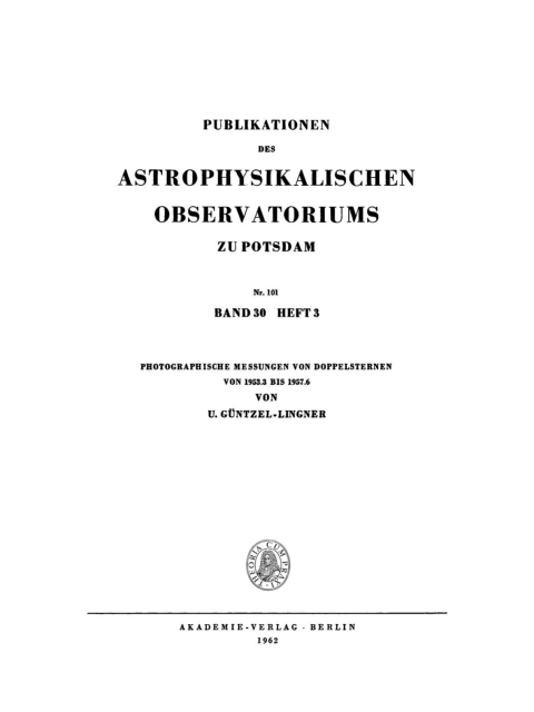 Cover image for book Photographische Messungen von Doppelsternen von 1953.3 bis 1957.6