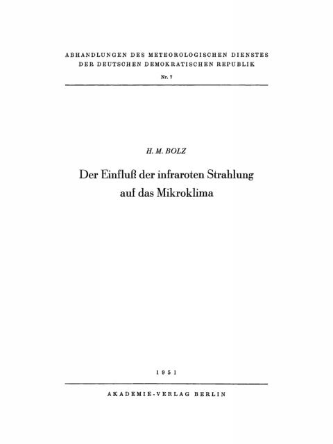 Cover image for book Der Einfluß der infraroten Strahlung auf das Mikroklima