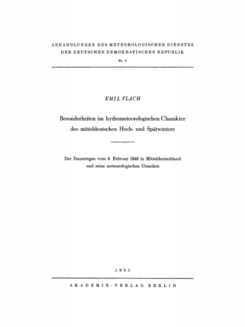 Cover image for book Besonderheiten im hydrometeorologischen Charakter des mitteldeutschen Hoch- und Spätwinters
