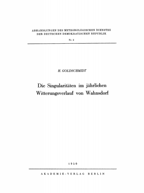 Cover image for book Die Singularitäten im jährlichen Witterungsverlauf von Wahnsdorf