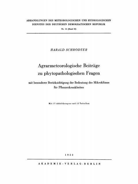 Cover image for book Agrarmeteorologische Beiträge zu phytopathologischen Fragen