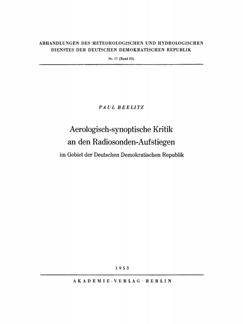 Cover image for book Aerologisch-synoptische Kritik an den Radiosonden-Aufstiegen
