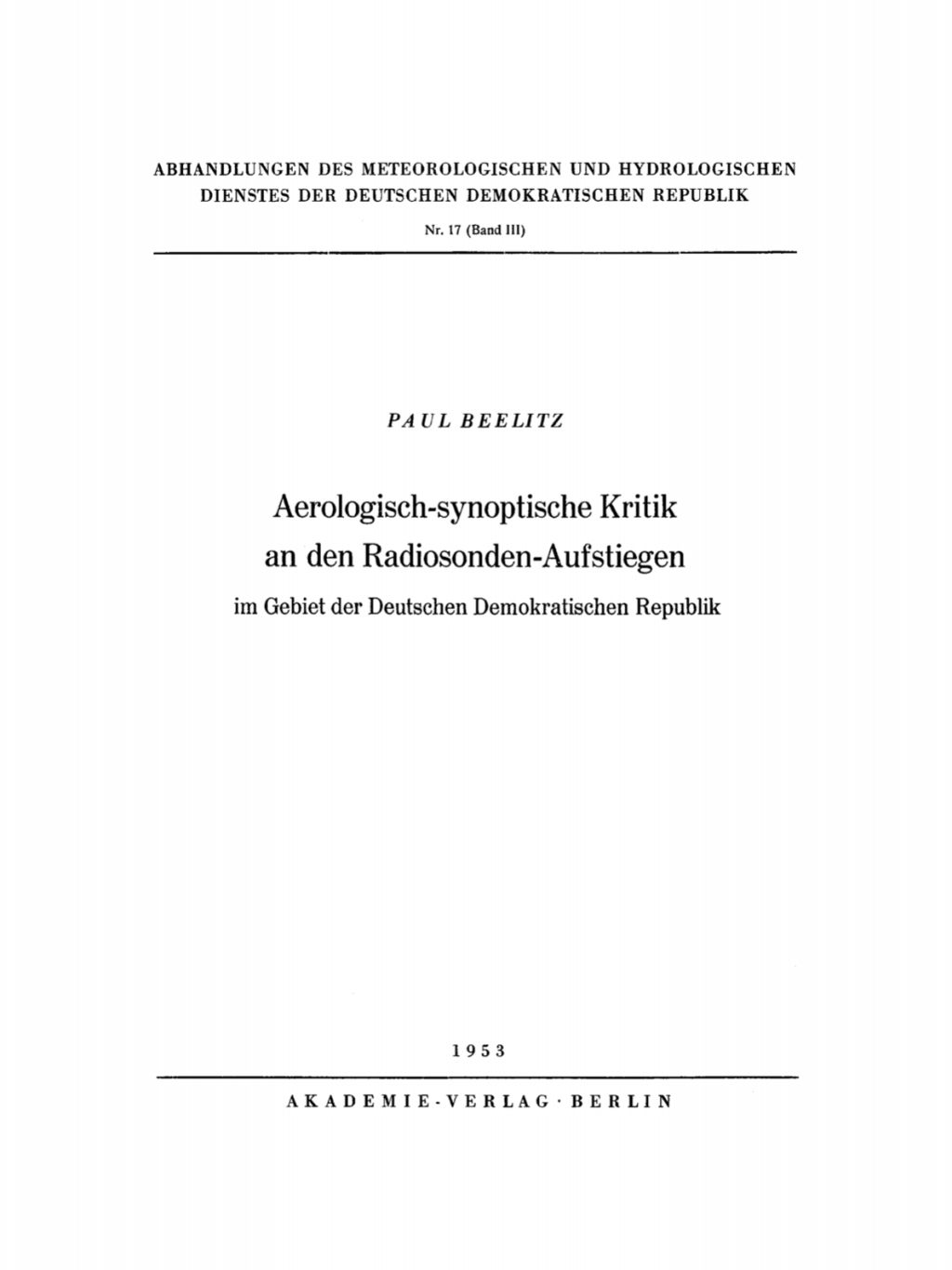 Page Fidelity Aerologisch-synoptische Kritik an den Radiosonden-Aufstiegen; $174.26