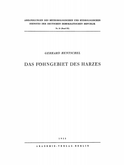 Cover image for book Das Föhngebiet des Harzes