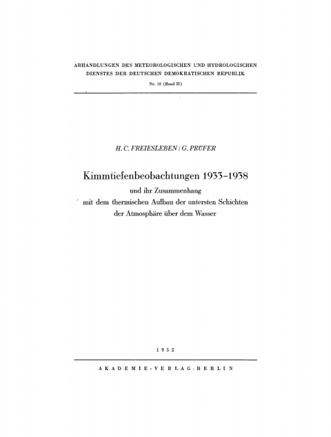 Cover image for book Kimmtiefenbeobachtungen 1933–1938