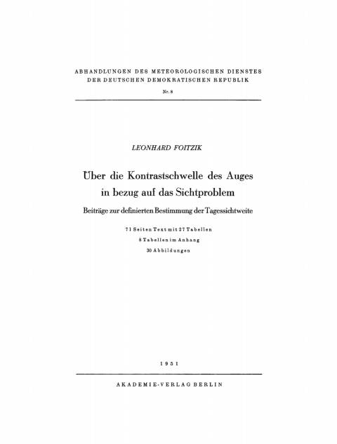 Cover image for book Über die Kontrastschwelle des Auges in Bezug auf das Sichtproblem