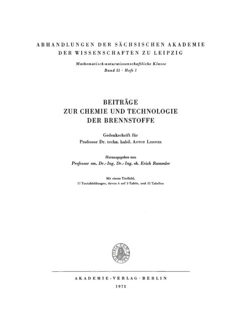 Cover image for book Beiträge zur Chemie und Technologie der Brennstoffe