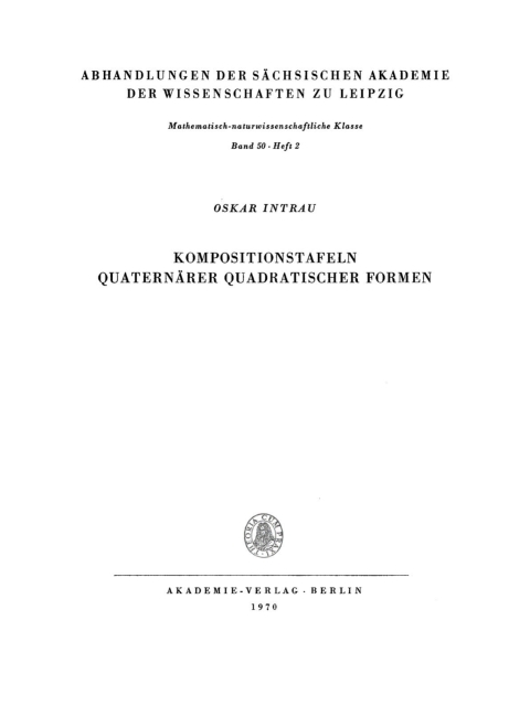 Cover image for book Kompositionstafeln quaternärer quadratischer Formen