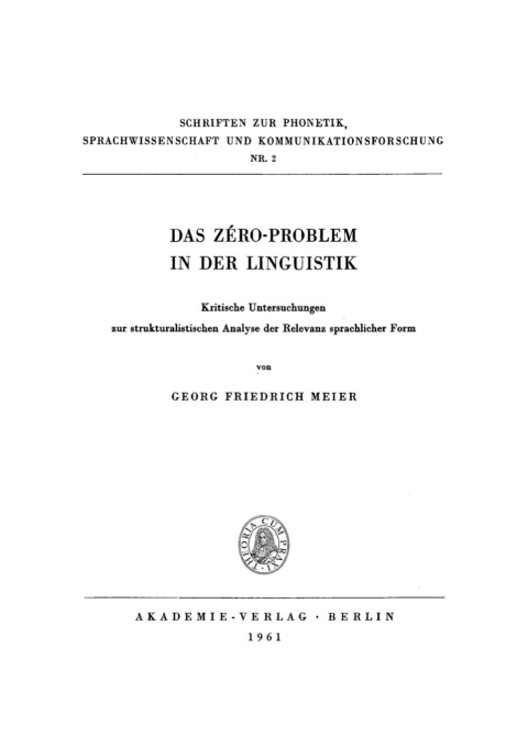 Cover image for book Das Zéro-Problem in der Linguistik