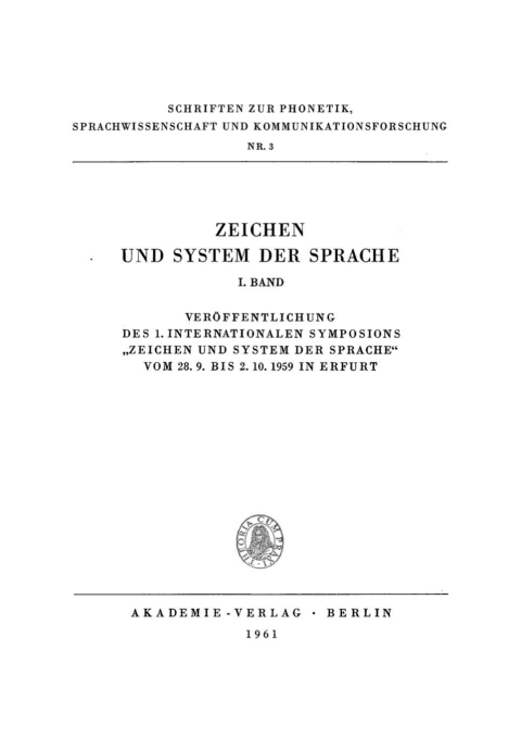 Cover image for book Zeichen und System der Sprache. Band 1