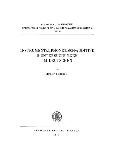 Cover image for book Instrumentalphonetisch-auditive R-Untersuchungen im Deutschen