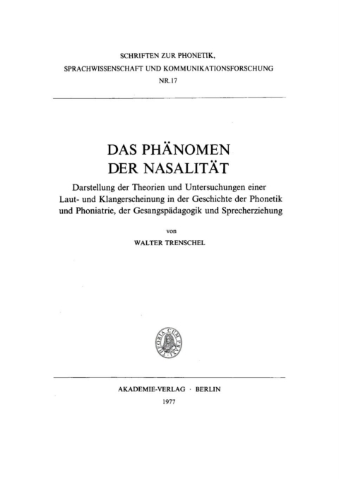 Cover image for book Das Phänomen der Nasalität