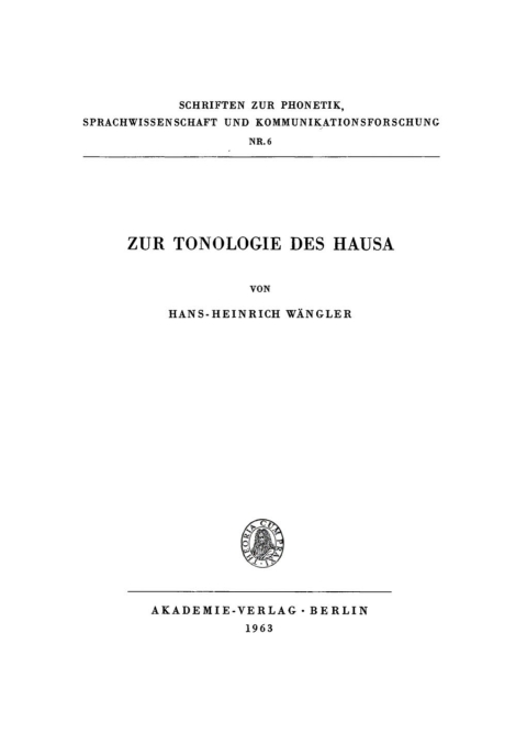 Cover image for book Zur Tonologie des Hausa