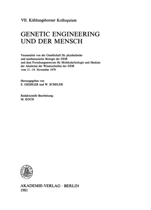 Cover image for book Genetic engineering und der Mensch