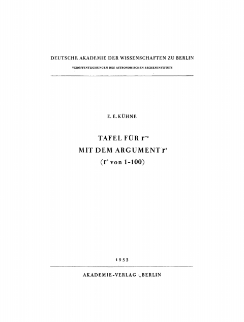 Cover image for book Tafel für r<sup>-3</sup> mit dem Argument r<sup>2</sup>