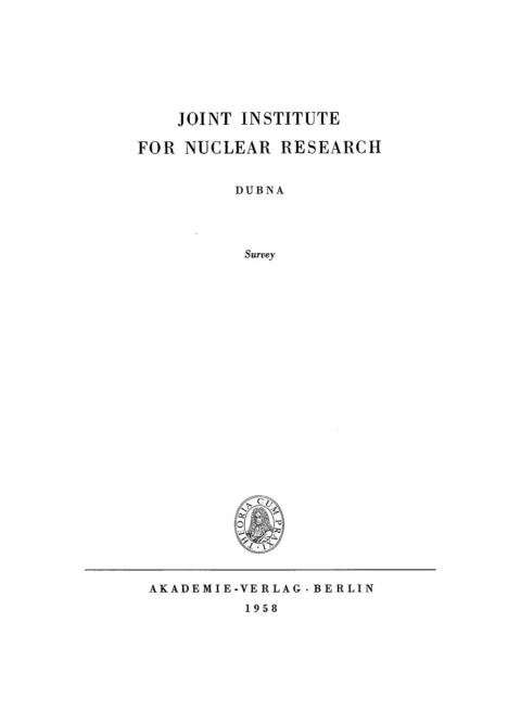 Cover image for book Joint Institute for Nuclear Research Dubna