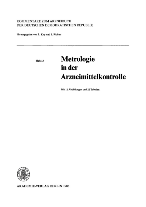 Cover image for book Metrologie in der Arzneimittelkontrolle
