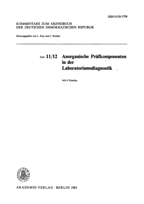 Cover image for book Anorganische Prüfkomponenten in der Laboratoriumsdiagnostik