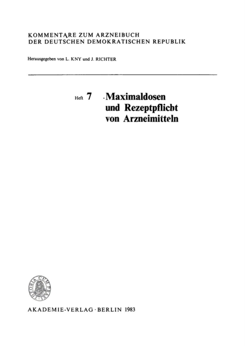 Cover image for book Maximaldosen und Rezeptpflicht von Arzneimitteln