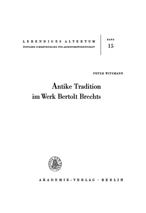 Cover image for book Antike Tradition im Werk Bertolt Brechts