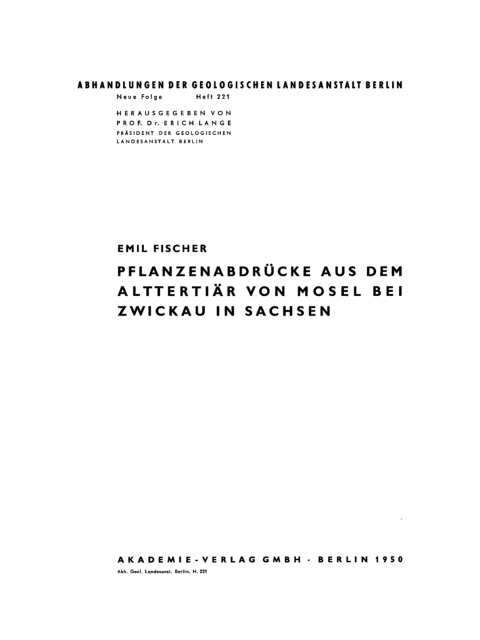 Cover image for book Pflanzenabdrücke aus dem Alttertiär von Mosel bei Zwickau in Sachsen