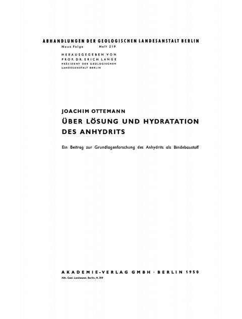 Cover image for book Über Lösung und Hydratation des Anhydrits