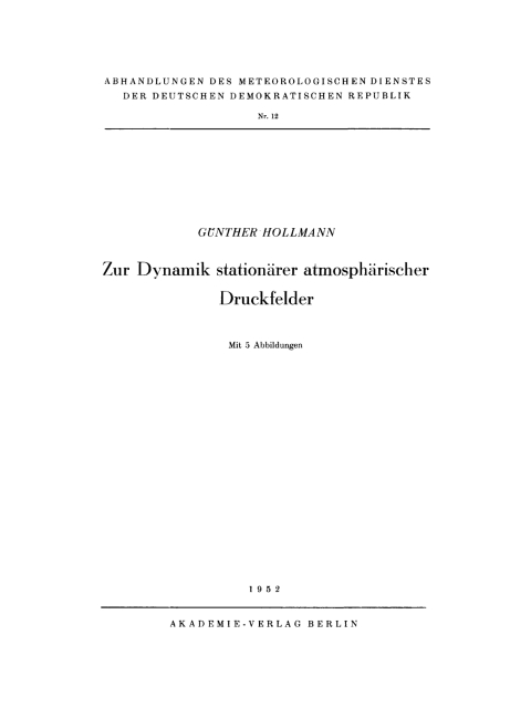 Cover image for book Zur Dynamik stationärer atmosphärischer Druckfelder