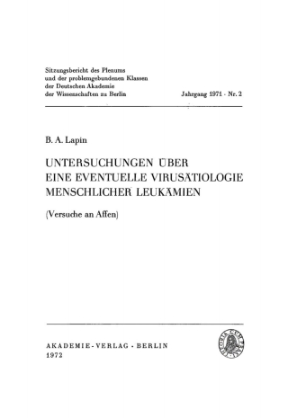 Untersuchungen über eine eventuelle Virusätiologie menschlicher Leukämien