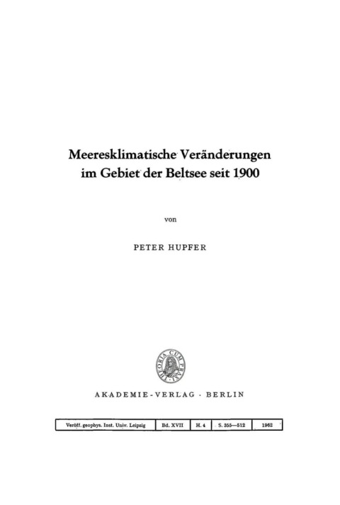 Meeresklimatische VerÃ¤nderungen im Gebiet der Beltsee seit 1900 