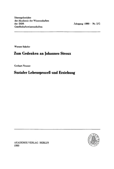 Cover image for book Zum Gedenken an Johannes Stroux