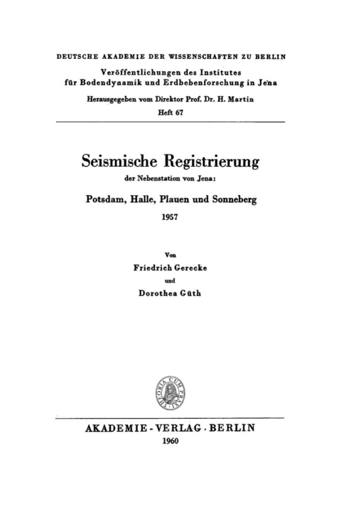 Cover image for book Seismische Registrierung der Nebenstation von Jena