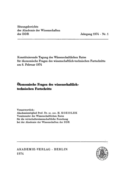 Cover image for book Ökonomische Fragen des wissenschaftlich-technischen Fortschritts