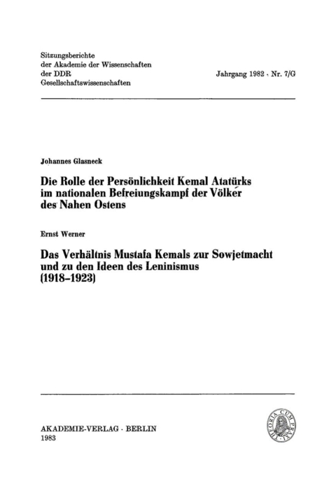 Cover image for book Glasneck, Johannes: Die Rolle der Persönlichkeit Kemal Atatürks im nationalen Beireiungskampi der Völker des Nahen Ostens