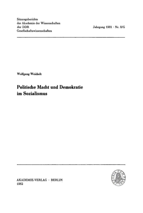Cover image for book Politische Macht und Demokratie im Sozialismus