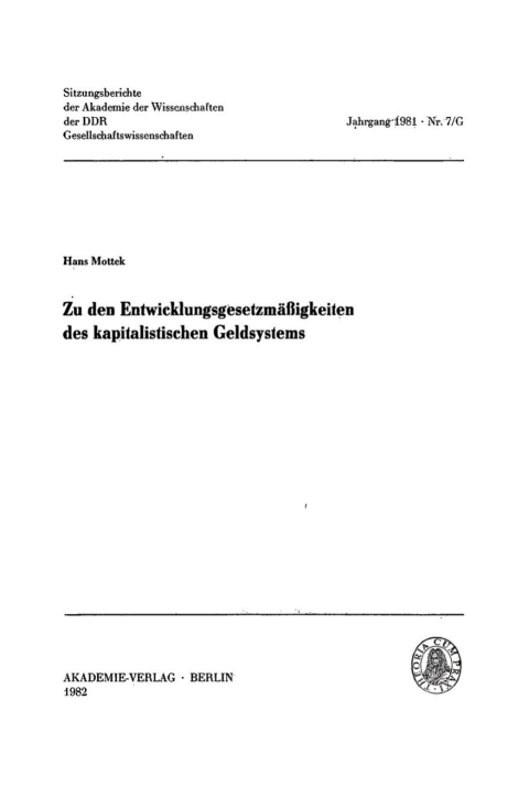Cover image for book Zu den Entwicklungsgesetzmäßigkeiten des kapitalistischen Geldsystems