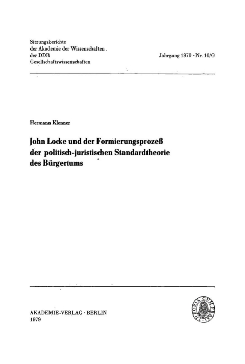 Cover image for book John Locke und der Formierungsprozess der politisch-juristischen Standardtheorie des Bürgertums