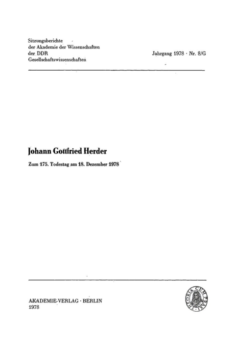 Cover image for book Johann Gottfried Herder