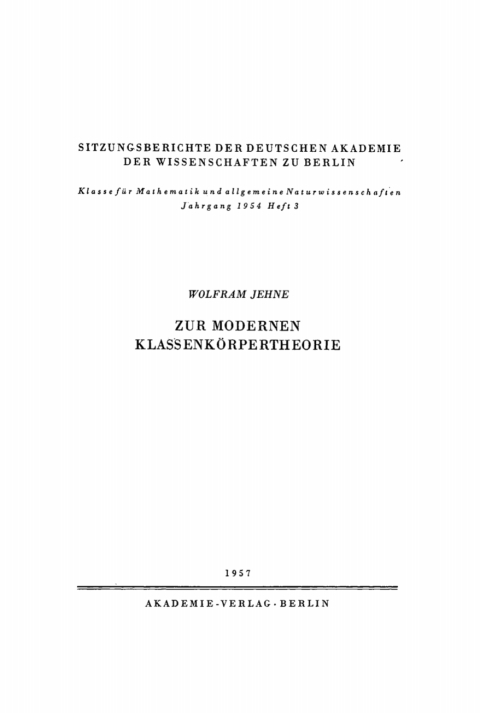 Cover image for book Zur modernen Klassenkörpertheorie