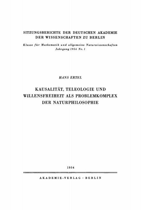 Cover image for book Kausalität, Teleologie und Willensfreiheit als Problemkomplex der Naturphilosophie