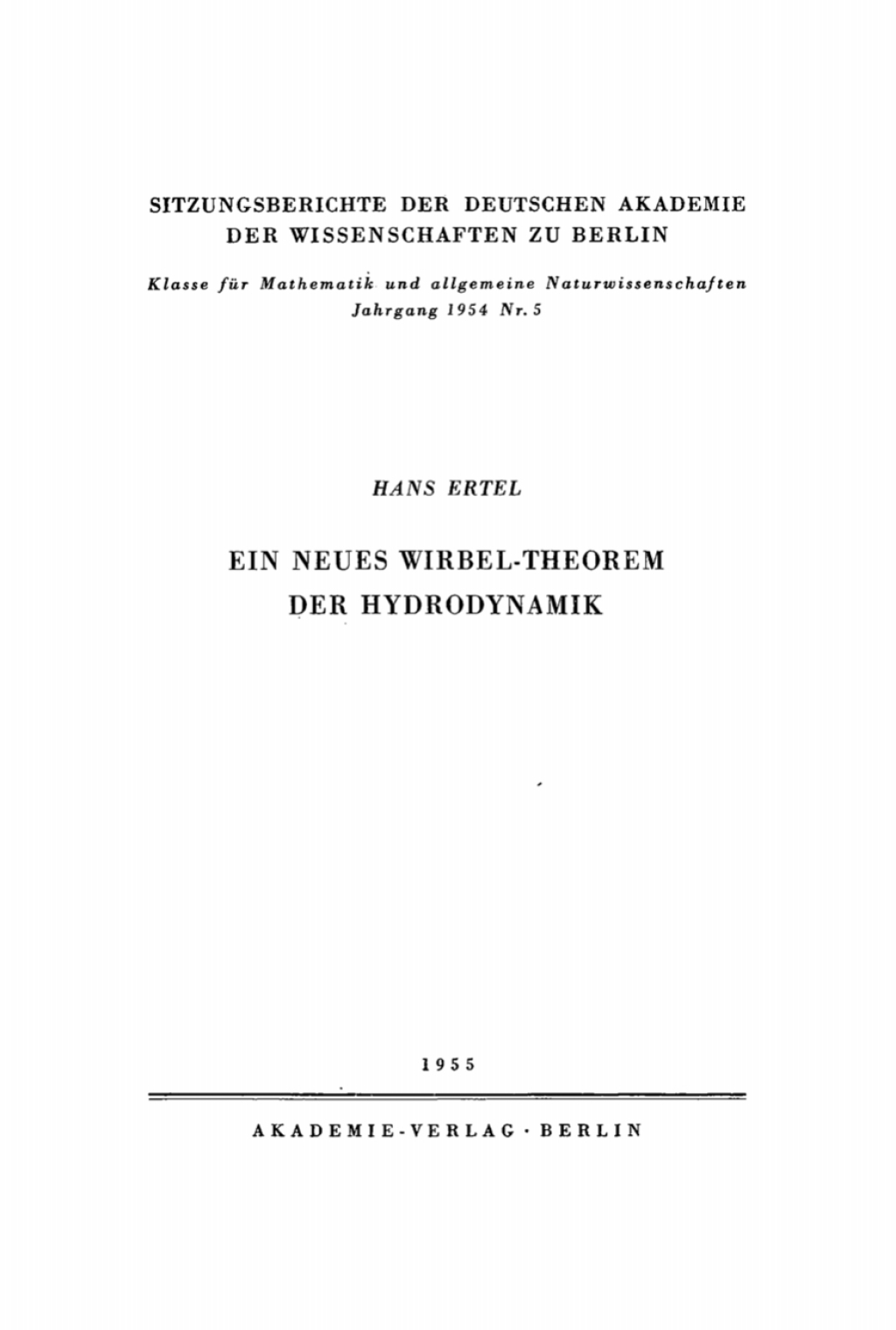 Page Fidelity Ein Neues Wirbel-Theorem der Hydrodynamik; $174.26