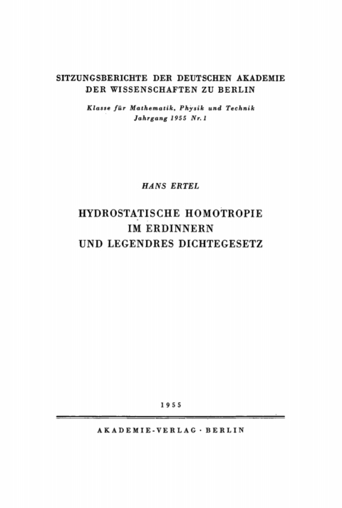 Cover image for book Hydrostatische Homotropie im Erdinnern und Legendres Dichtegesetz