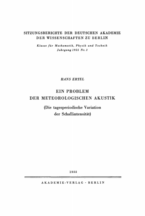 Cover image for book Ein Problem der meteorologischen Akustik