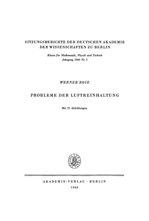 Cover image for book Probleme der Luftreinhaltung