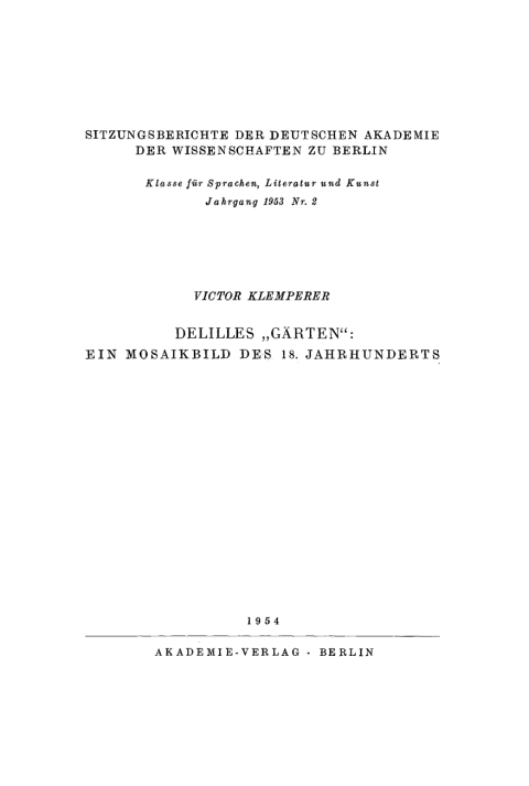 Delilles âGÃ¤rtenâ: ein Mosaikbild des 18. Jahrhunderts 