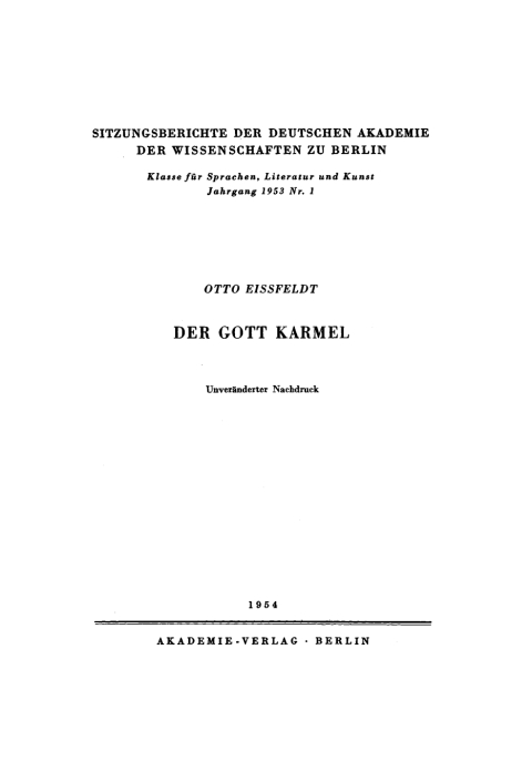 Cover image for book Der Gott Karmel