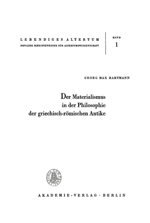 Cover image for book Der Materialismus in der Philosophie der griechisch-römischen Antike