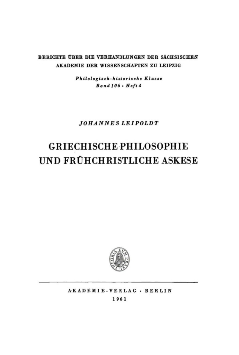 Cover image for book Griechische Philosophie und frühchristliche Askese