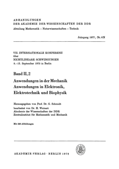 Cover image for book VII. Internationale Konferenz über Nichtlineare Schwingungen 8.–13. September 1975 in Berlin